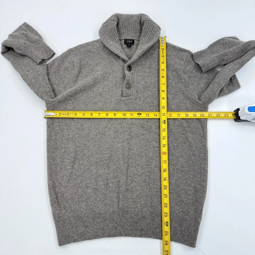 J Crew 100% Lambswool Shawl Collar Sweater Women Large Gray Knit Button Pullover